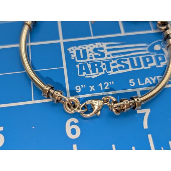 Vintage 925 Sterling Silver Natural Stone Square Bead Bar Link Bracelet - Picture 3 of 5